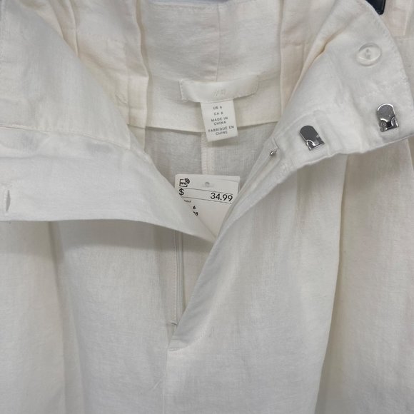 H&M Linen Blend High Rise Paper Bag Waist Shorts Cream Size 6 NWT - Picture 6 of 11
